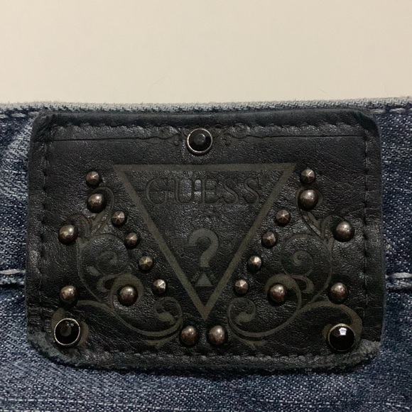 Y2K GUESS Studded Jeans Distressed Straight Leg Iconic 2000s Style Sz 31 - Picture 8 of 10